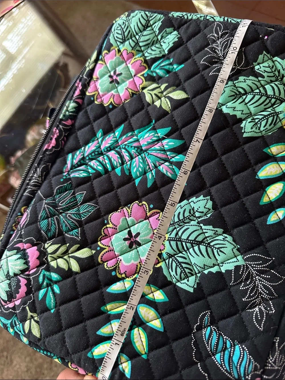 Vera Bradley Black Quilted Floral Makeup Bag with Mint Green and Pink Accents - Picture 10 of 10